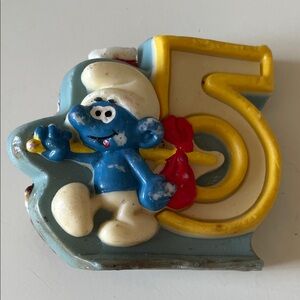 Smurf Themed Number 5 Cake Candle